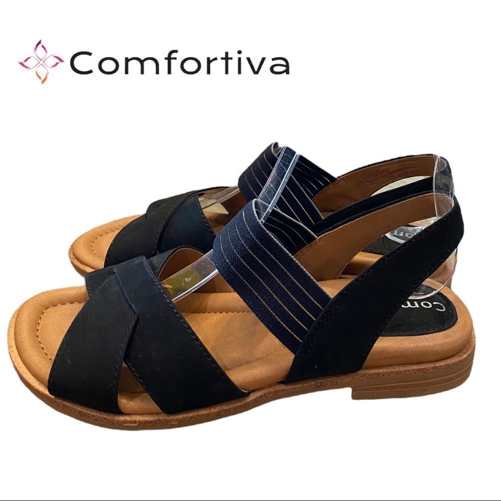 NEW Comfortiva Women's "Dixie" Black Leather Sandals 6 6M